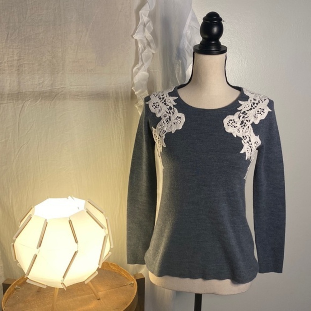 J. Crew Gray Lace Detail‎ Sweater Size XS